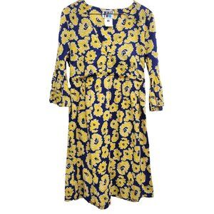 Anthropologie Navy and Yellow Floral Midi Dress